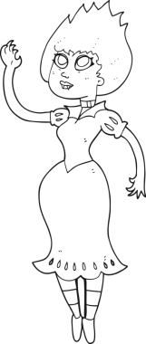 Bir insan tarafından çizilmiş siyah beyaz karikatür vampir kız.