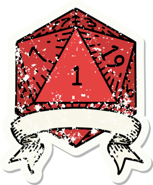 Retro Dövme Biçimi Doğal Bir d20 zar bir insan tarafından çizildi