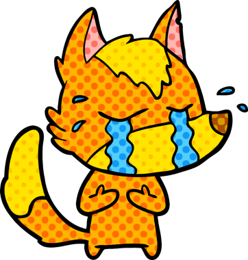 Bir insan tarafından çizilmiş üzgün küçük tilki çizgi film karakteri.