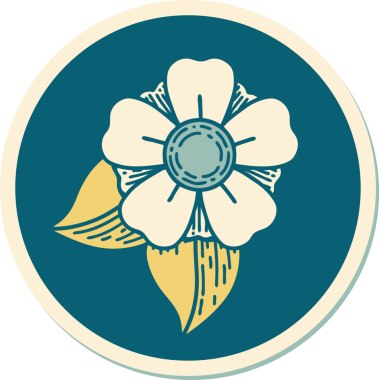 Bir insan tarafından çizilmiş geleneksel bir çiçek stiliyle dövme çıkartması.