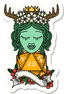 Bir insan tarafından çizilmiş 20 zarlı Ork Druid karakterinin çıkartması.