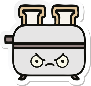 Bir insan tarafından çizilmiş bir tost makinesinin şirin bir karikatürü.
