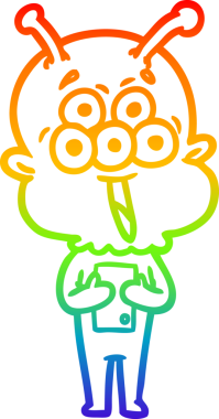 gökkuşağı gradyanı çizimi bir insan tarafından çizilmiş mutlu bir uzaylı çizgi filmi.