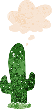 Düşünce baloncuğu olan çizgi film kaktüsleri bir insan tarafından çizilmiş dertli retro desenli.