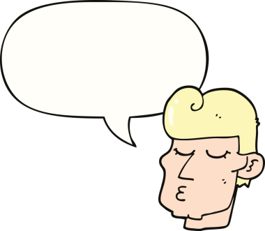 Bir insan tarafından çizilmiş konuşma balonu olan yakışıklı bir karikatür.