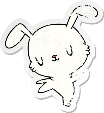 Kederli çıkartma çizimi, kawaii sevimli tüylü tavşan bir insan tarafından çizilmiş.