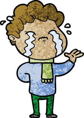 Bir insan tarafından çizilmiş ağlayan çizgi film adamı.