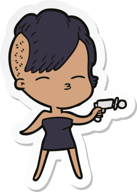 Bir insan tarafından çizilmiş, şaşı gözlü bir kızın çıkartması.