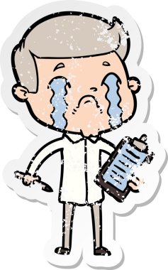 Bir insan tarafından çizilmiş ağlayan bir karikatürcünün sıkıntılı çıkartması.