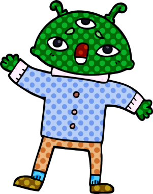 Bir insan tarafından çizilmiş duyarlı giysili uzaylı adam.