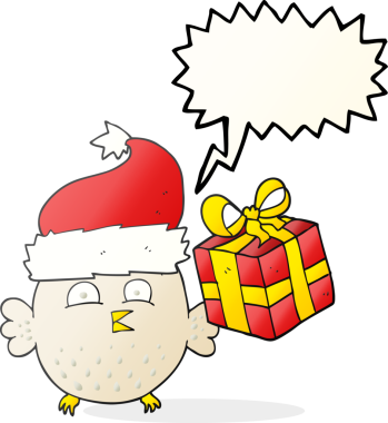 Bir insan tarafından çizilmiş serbest konuşma balonu karikatürü Noel baykuşu.