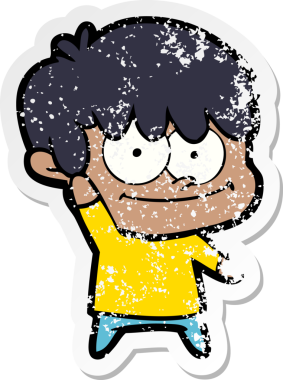 Bir insan tarafından çizilmiş mutlu bir çizgi film karakterinin sıkıntılı çıkartması.