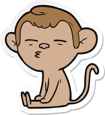 Bir insan tarafından çizilmiş şüpheli bir maymunun çıkartması.