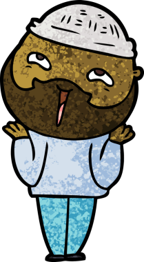 Bir insan tarafından çizilmiş mutlu sakallı bir adam.