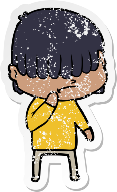 Bir insan tarafından çizilmiş dağınık saçlı bir çizgi film çocuğunun sıkıntılı çıkartması.