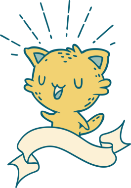 Dövme stili afiş Bir insan tarafından çizilmiş mutlu kedi