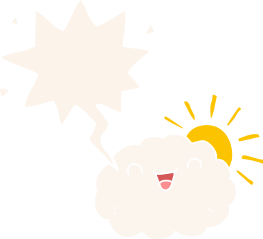 Bir insan tarafından çizilmiş eski moda konuşma baloncuklu mutlu çizgi film bulutu