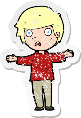 Bir insan tarafından çizilmiş endişeli bir çizgi filmin gerilimli çıkartması.