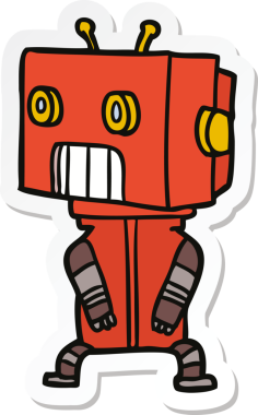 Bir insan tarafından çizilmiş robot karikatür çıkartması.