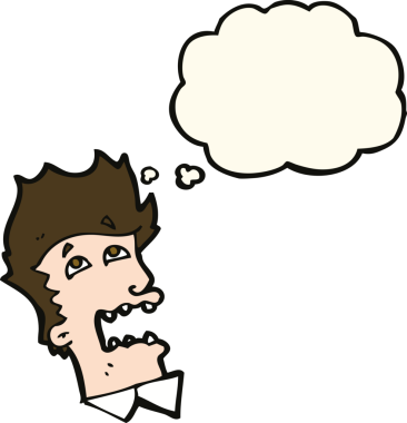 Bir insan tarafından çizilmiş düşünce baloncuğu olan korkmuş bir adam.