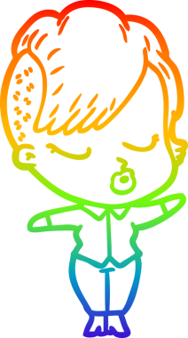 Gökkuşağı gradyan çizgi çizimi Bir insan tarafından çizilmiş güzel hippi kız