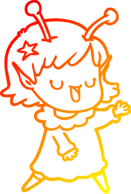 Bir insan tarafından çizilmiş mutlu bir uzaylı kız çizgi filmi.