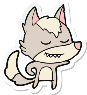 Bir insan tarafından çizilmiş dost canlısı bir kurt çizgi filminin çıkartması.