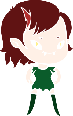 Bir insan tarafından çizilmiş düz renkli çizgi film arkadaş canlısı vampir kız.