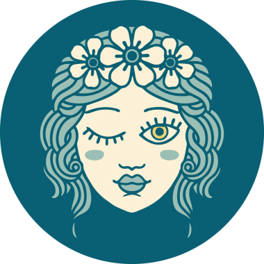 İkonik dövme stili bir insan tarafından çizilmiş genç kızların yüzü.