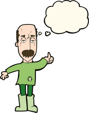 Bir insan tarafından çizilen düşünce baloncuğuyla yaşlı bir adamı sinirlendiren çizgi film.