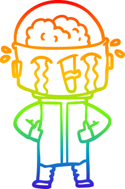 gökkuşağı gradyan çizimi bir insan tarafından çizilmiş ağlayan bir robot çizgi