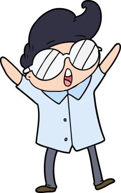 Bir insan tarafından çizilmiş gözlük takan çizgi film çocuğu.