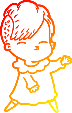 Bir insan tarafından çizilmiş çizgi film karakteri şaşı bir kızın sıcak çizgi çizimi