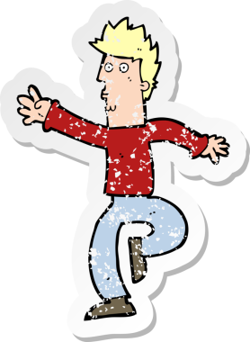 Bir insan tarafından çizilmiş acil bir adamın karikatür çıkartması.