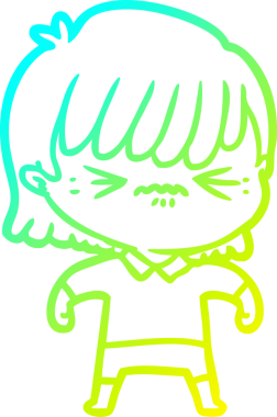 Bir insan tarafından çizilmiş, soğuk bir çizgi film kızı çizimi.