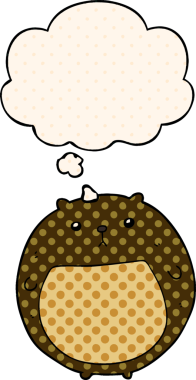 Çizgi roman tarzında bir insan tarafından çizilmiş düşünce kabarcığı olan çizgi film ayısı.