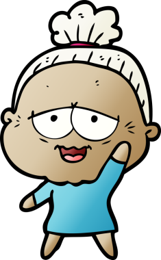 Bir insan tarafından çizilmiş mutlu yaşlı kadın çizgi filmi.