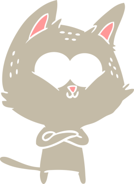 Bir insan tarafından çizilmiş düz renkli çizgi film kedisi