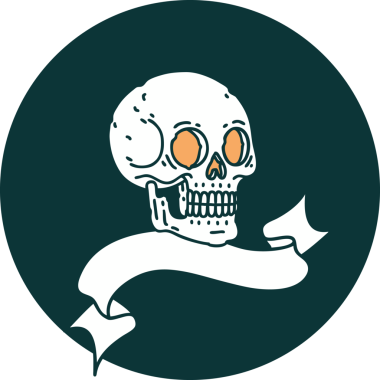 bir insan tarafından çizilmiş bir kafatası pankartıyla dövme biçimi simgesi