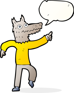 Bir insan tarafından çizilmiş konuşma balonu olan bir kurt adam.