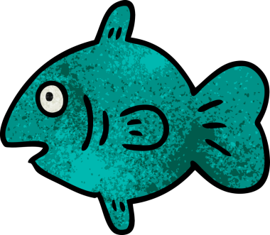 Bir insan tarafından çizilmiş bir deniz balığının el çizimi karikatürü.