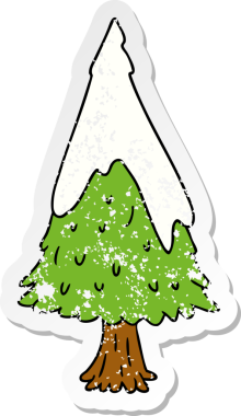 Çizilmiş el yazısı karikatür karalaması bir insan tarafından çizilmiş tek karla kaplı ağaç