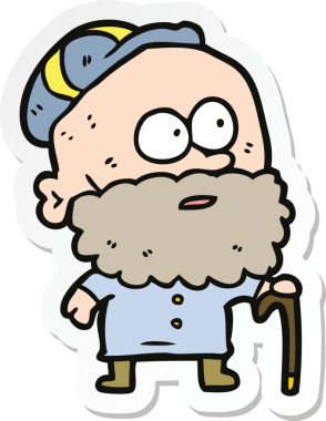 Bir insan tarafından çizilmiş bastonlu yaşlı bir adamın çıkartması.