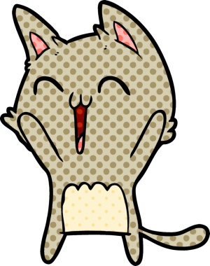 Mutlu çizgi film kedisi miyavlıyor bir insan tarafından