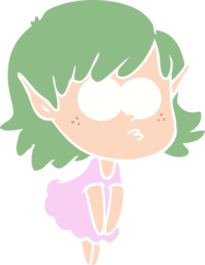 Bir insan tarafından çizilmiş düz renkli çizgi film elf kızı.