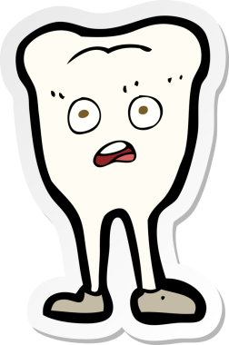 Bir insan tarafından çizilmiş sarı dişli bir çizgi film çıkartması.