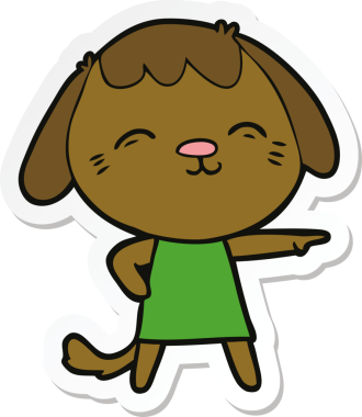 Bir insan tarafından çizilmiş mutlu bir köpeğin çıkartması.