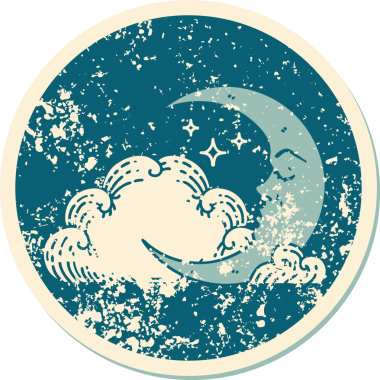 Hilal şeklindeki bir ay ve bir insan tarafından çizilmiş bulutların sembolik dövmesi.