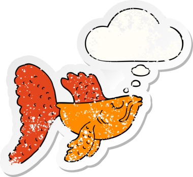 Düşünce baloncuğu olan Çinli dövüşçü balıklar insan tarafından çizilmiş yıpranmış bir çıkartma.