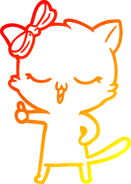 Bir insan tarafından kafasında yay olan çizgi film kedisinin sıcak çizgi çizimi